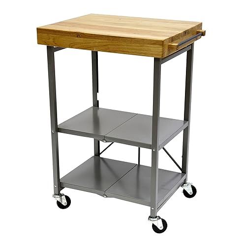 Origami Folding Kitchen Cart on Wheels, 3-Tier Foldable Rolling Cart - Chefs Outdoor Cart for Wine and Food, Microwave Cart, Plating Shelf