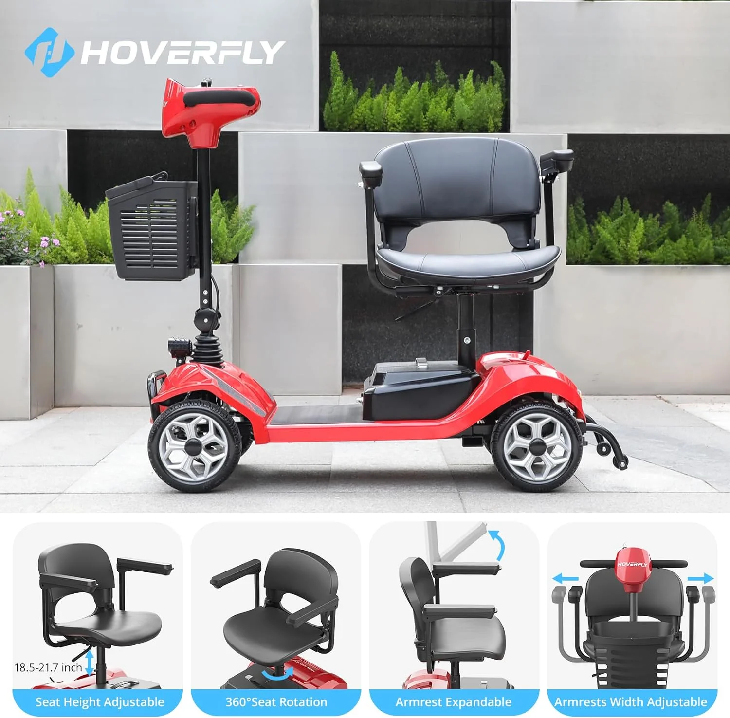 Hoverfly T4 Mobility Scooter for Elderly, 4 Wheel Mobility Compact Scooters for Seniors 330lbs with Lights Basket, Blue - Curated Treasures Market