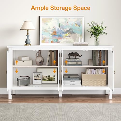 RoyalCraft Buffet Cabinet with Mirror Butterfly Carved Door, 63'' Sideboard Cabinet with Adjustable Shelves