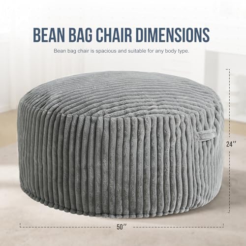 Hobestluk 5ft Bean Bag Chairs for Adults Large Beanbag Chair with Stripe Plush Cover Big Bean Bag Chair for Living Room Bedroom Dorm Office -Black