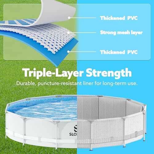SLOOSH Round Above Ground Pool - 10ft x 30inch Outdoor Round Frame Above Ground Swimming Pool Set Kiddie Pool for Kids Adults with Filter Pump
