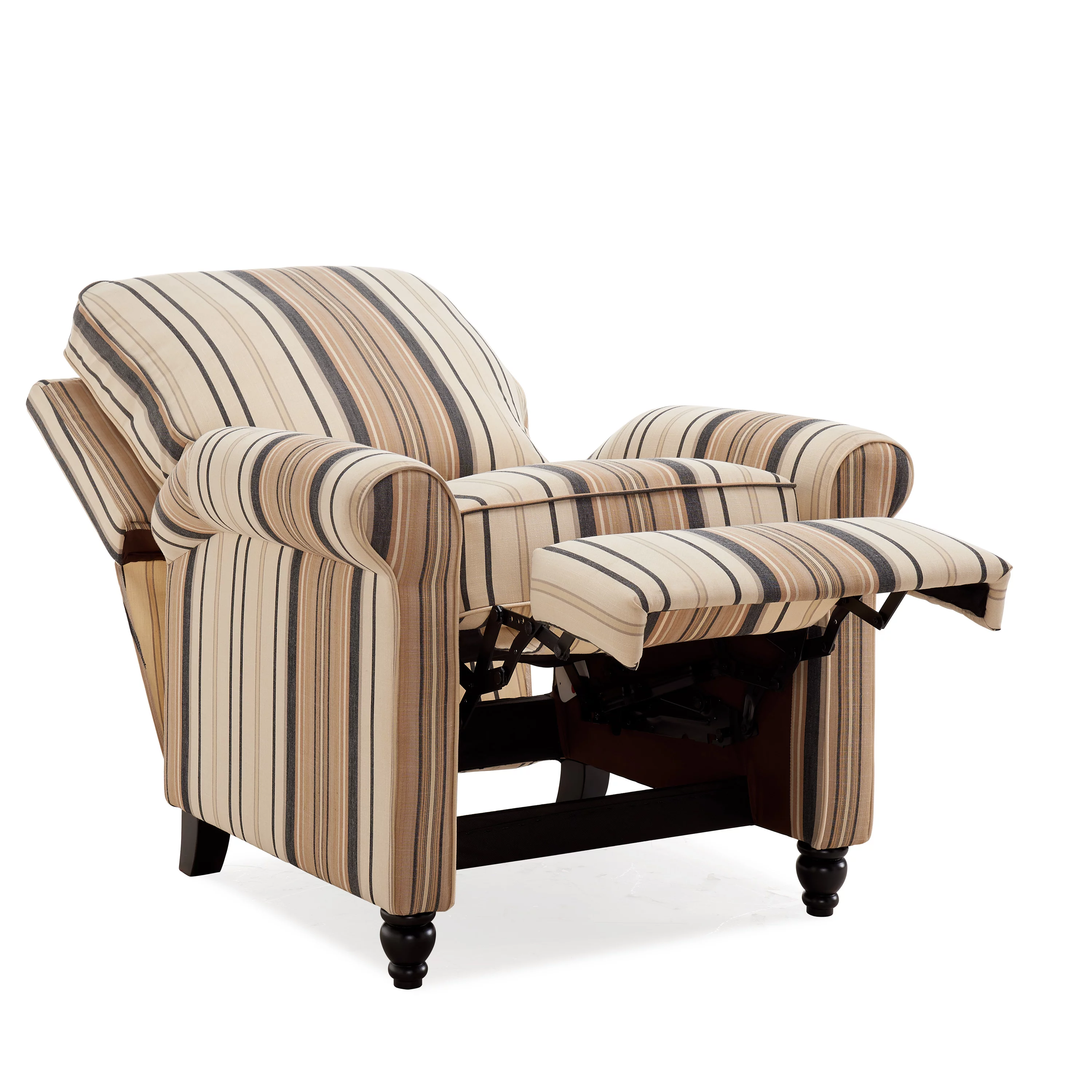 Homesvale Push Back Recliner Chair, Brown and Black Woven Stripe
