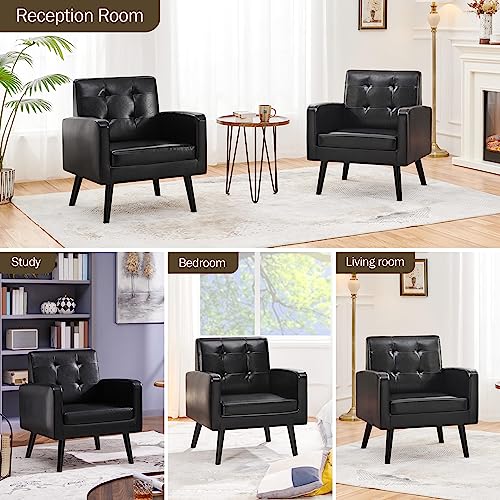 Yaheetech Mid-Century Accent Chairs, PU Leather Modern Upholstered Living Room Chair