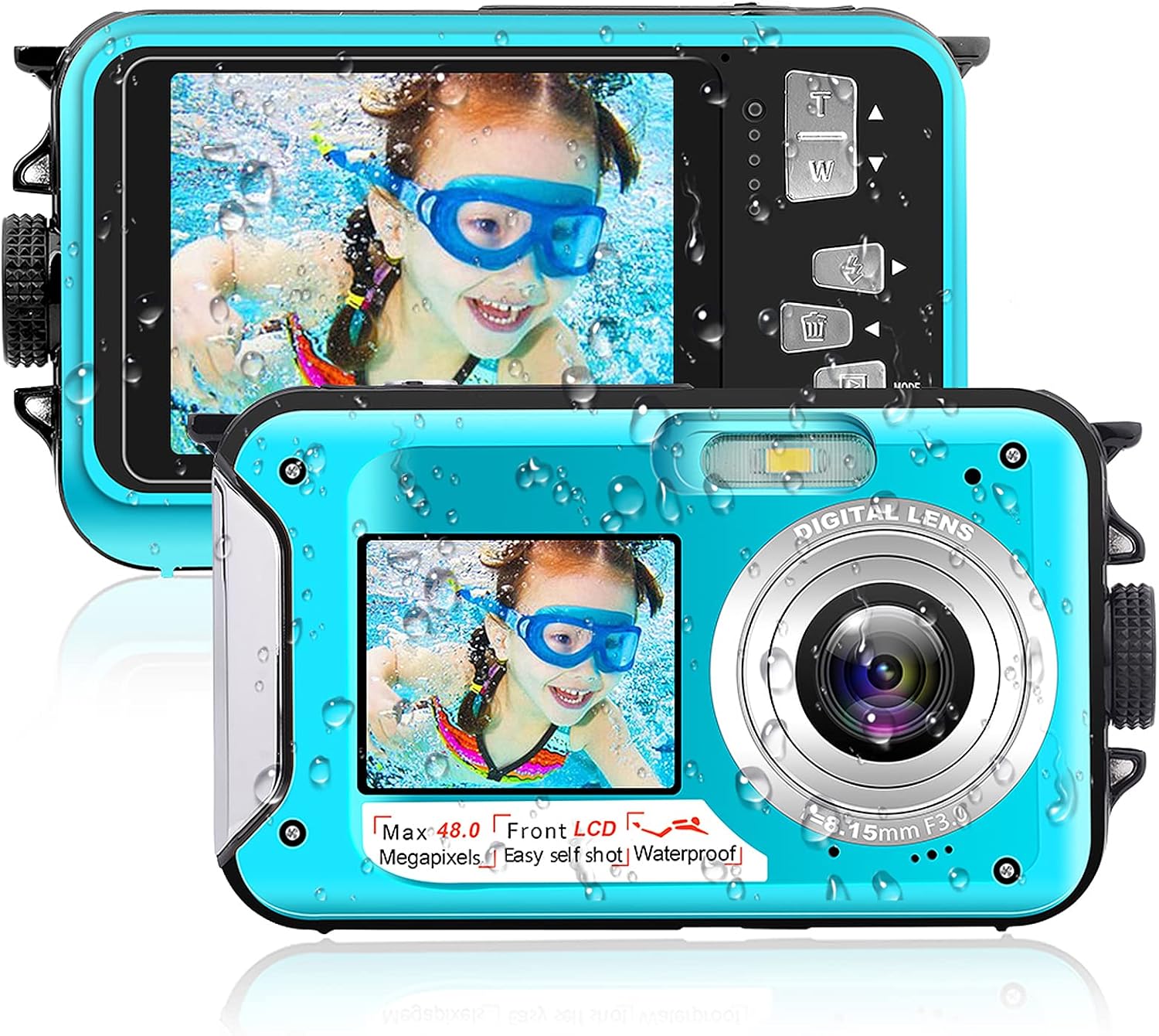 Waterproof Camera 10 FT 2.7K Full HD 48MP Underwater Camera 16X Digital Zoom Waterproof Digital Camera Self-Timer Dual Screens Underwater Camera for