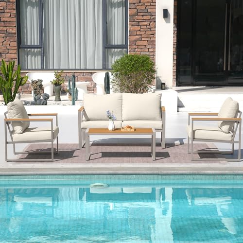 Patio Furniture Set, 4 Pieces Outdoor Patio Furniture with Coffee Table Set