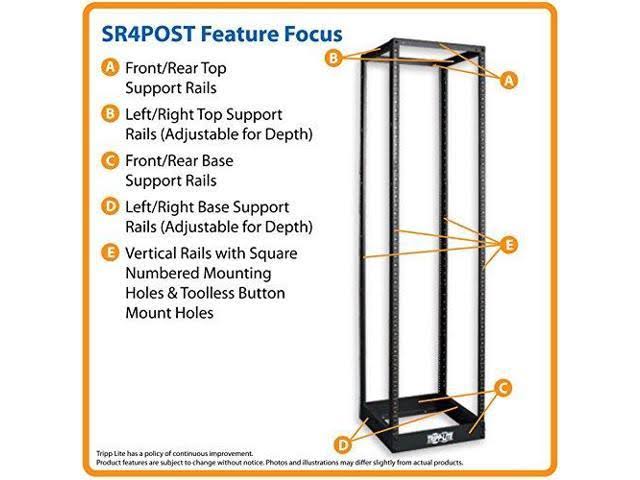 Tripp Lite 45U 4-Post Open Frame Rack Cabinet Square Holes 1000lb Capacity - SR4POST