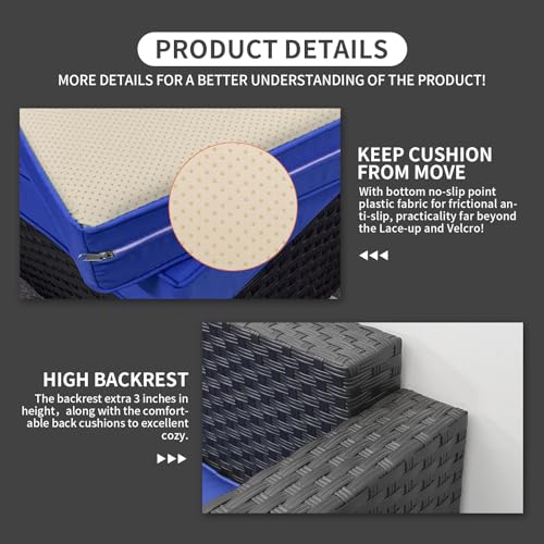 Rattaner Patio Wicker Furniture Set 6 Pieces Outdoor HDPE Wicker Conversation Couch Sectional Chair Sofa Set with Grey Cushions