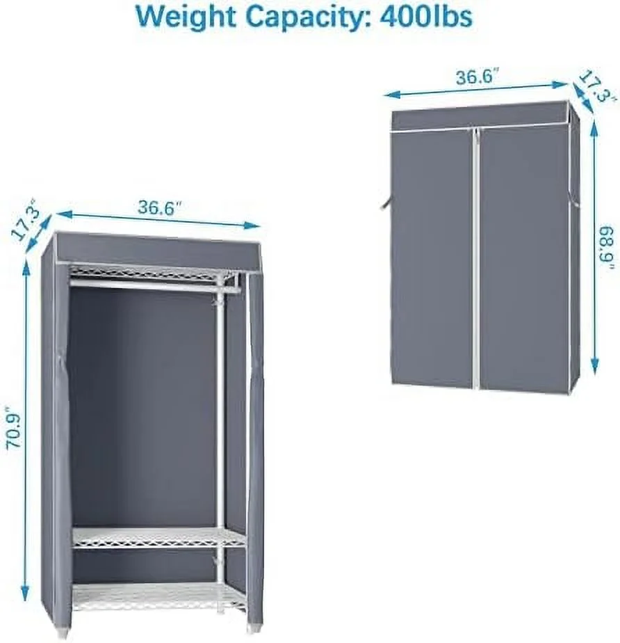 HOOMHIBIU V1S 3 Tiers Garment Racks with Cover Clothing Rack for Hanging Clothes Free Standing Wardrobe Closet for Small Spaces Heavy Duty Clothes