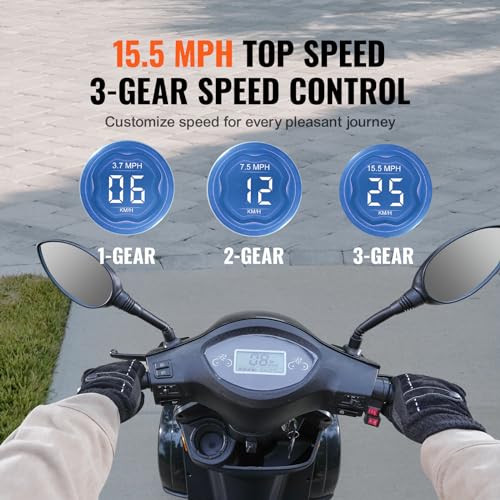 VEVOR Heavy Duty 4-Wheel Mobility Scooters for Seniors & Adults, 500lbs Capacity - 31 Miles 3-Speed Long Range