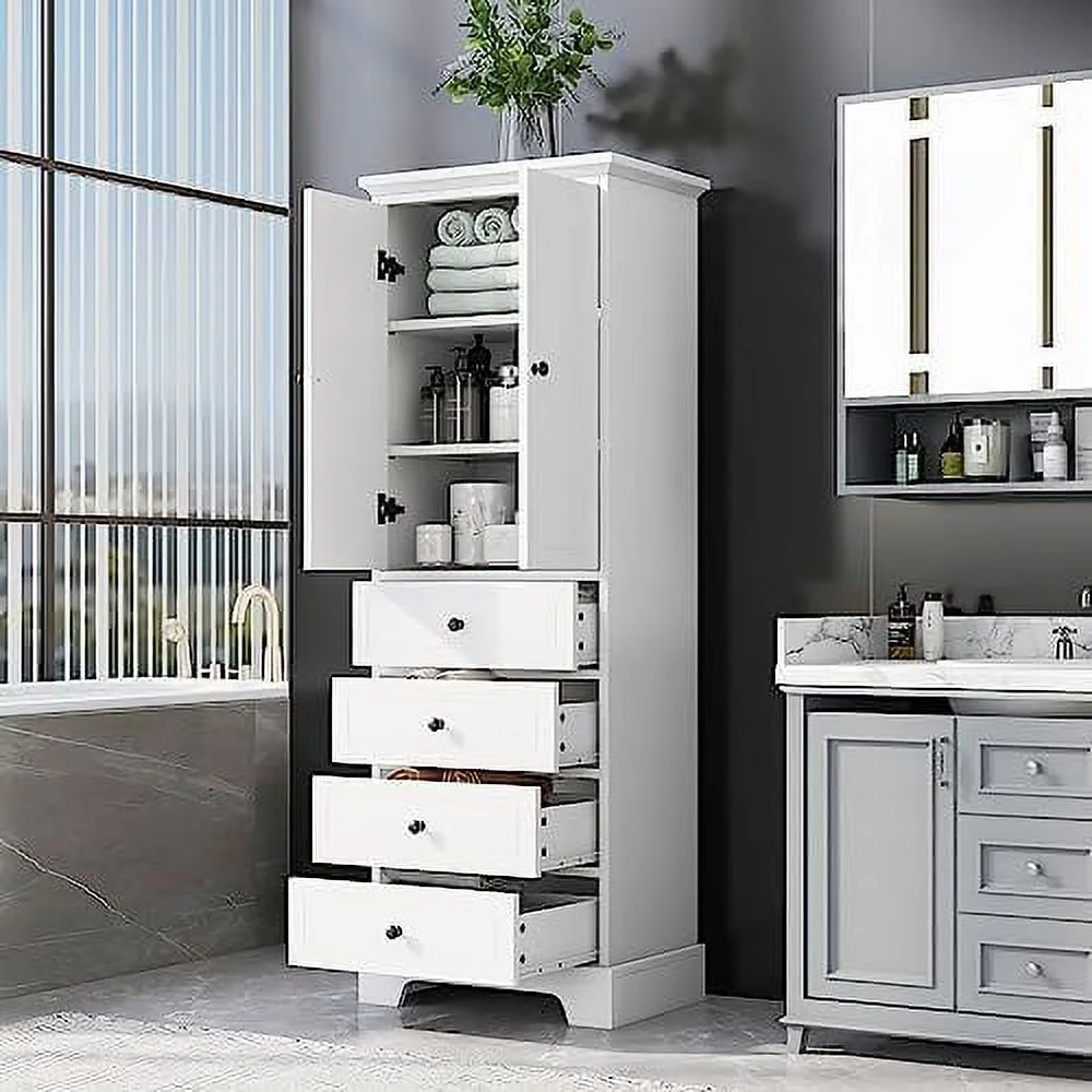 RUNFAYBIU Four Door  Cabinets with LED Light  White  Cabinet with Open  Home Office Display Cabinet with Transparent Acrylic Doors  Freestanding