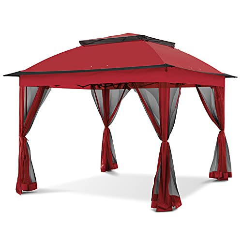 COOS BAY 11x11 Pop Up Instant Gazebo Tent with Mosquito Netting Outdoor Canopy Shelter with 121 Square Feet of Shade (Beige)