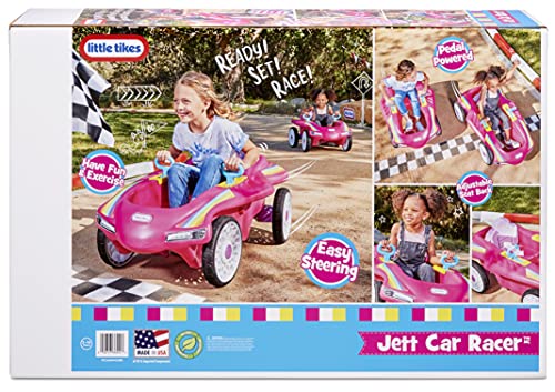 Little Tikes Jett Car Racer Pink, Ride On Car with Adjustable Seat Back, Dual Handle Rear Wheel Steering, Racing Control, Kid Powered Fun