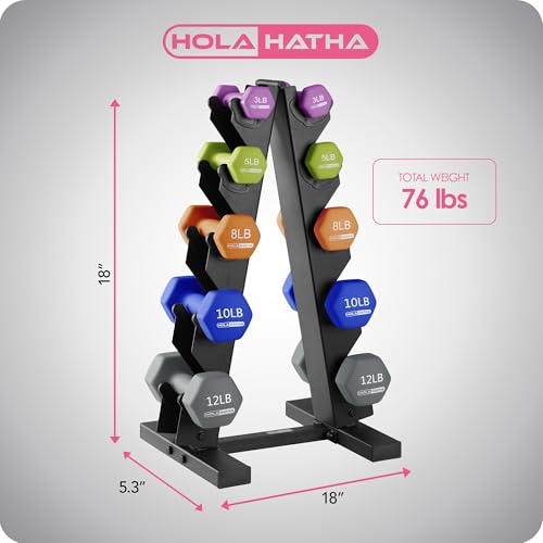 HolaHatha Neoprene Dumbbell Free Hand Weight Set with Rack, Ideal for Home Exercises to Gain Tone and Definition