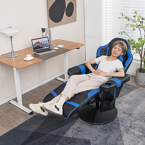 Goplus Massage Gaming Chair, Racing Style Gaming Recliner w/Adjustable Backrest and Footrest