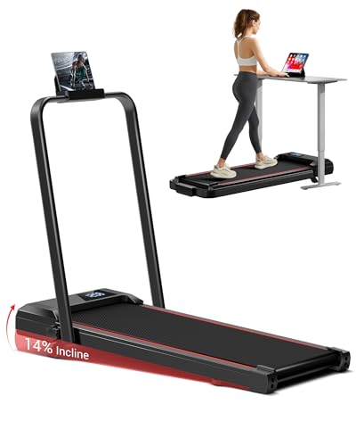 14% Incline Walking Pad Treadmills for Home and Office, 3-in-1 Portable Under Desk Treadmill, Folding Treadmill with 2.5 HP Quiet Brushless