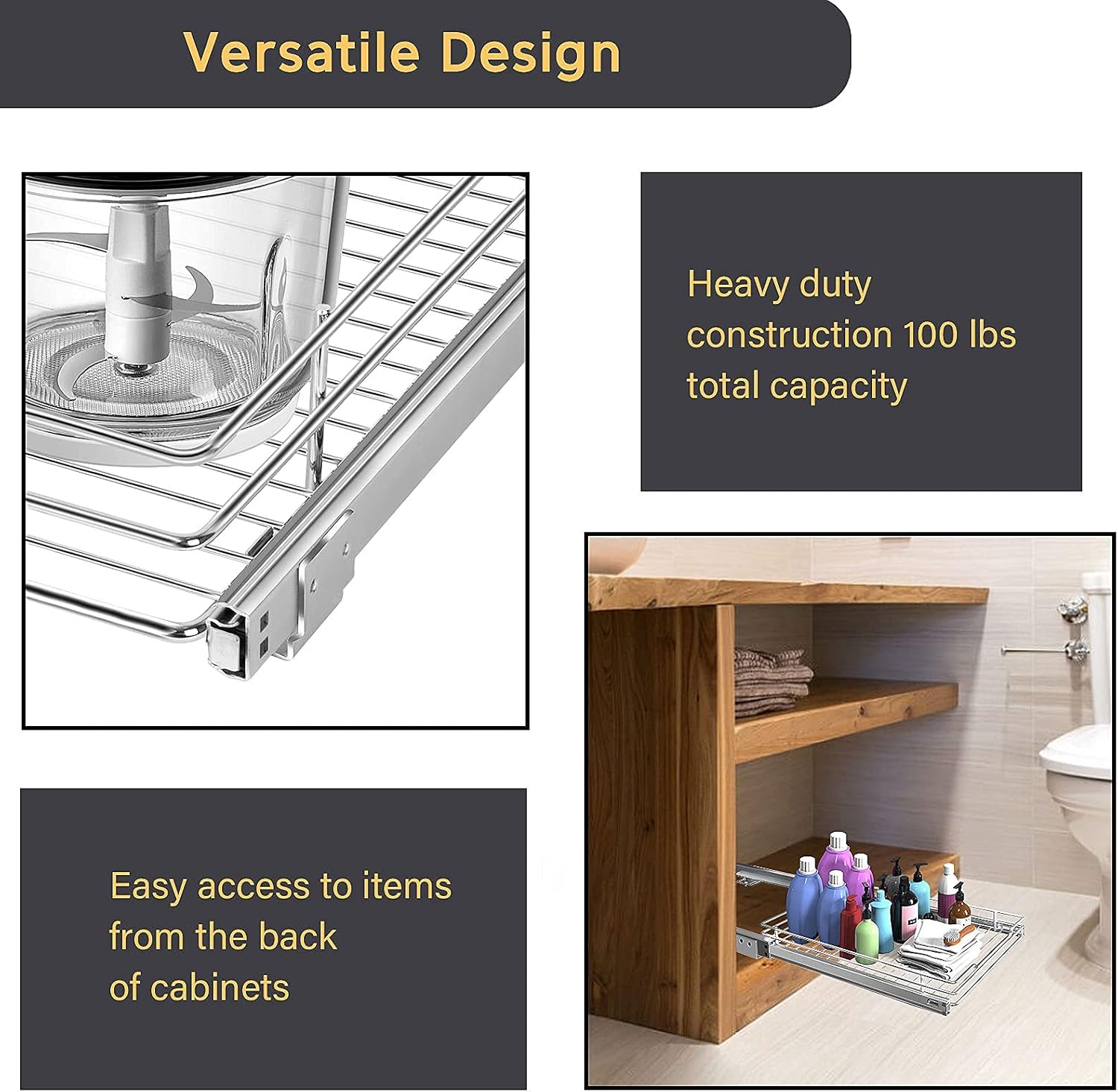 AHNR Pull Out Cabinet Organizer, Heavy Duty Slide Out Pantry Shelves Cabinet Organizer, Sliding Drawer Organizer for Kitchen, Bathroom, Home