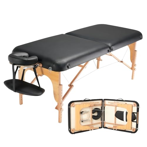 VEVOR Professional Wide Massage Table 30" W, Heavy Duty Folding Massage Table, 750LBS, 8-Level Height Adjustable Facial Salon Tattoo Bed