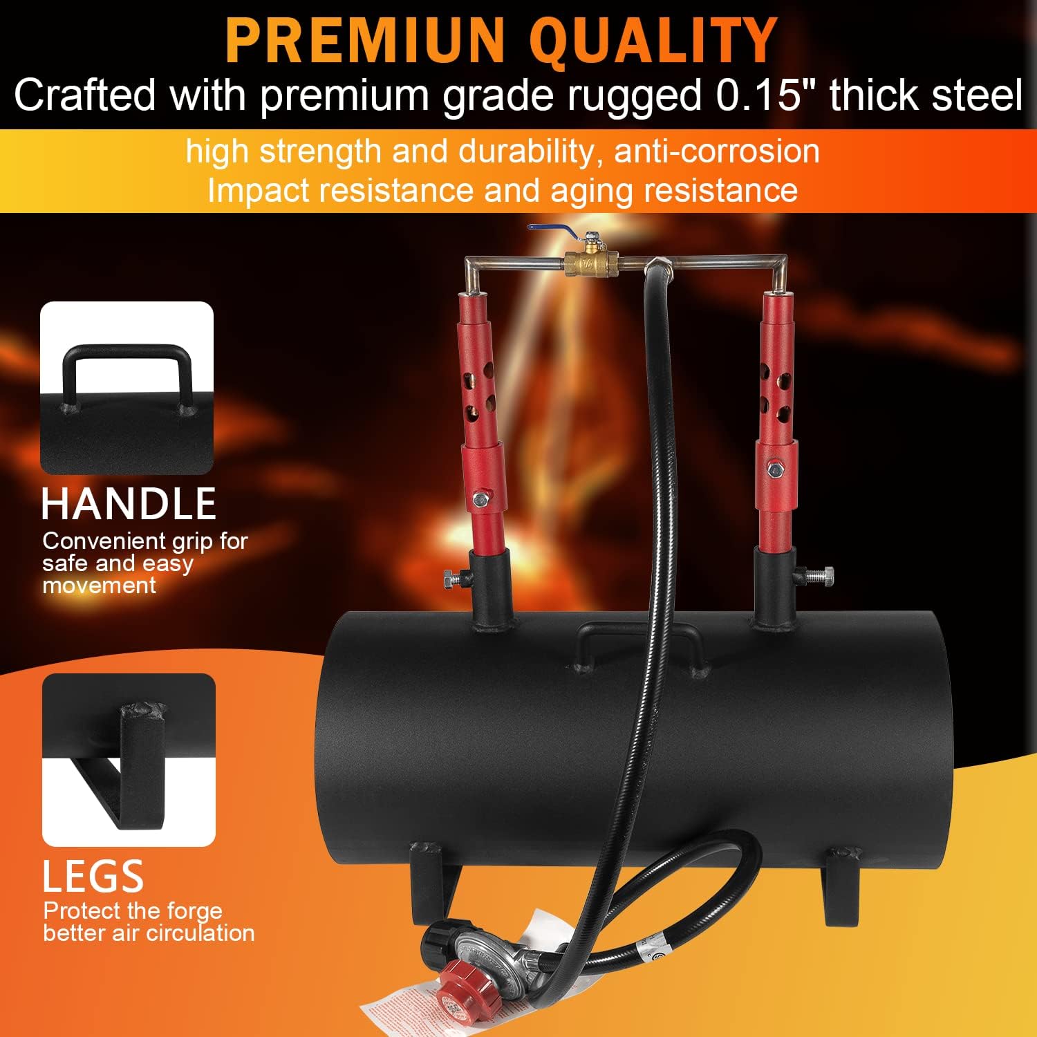 Double Burner Portable Propane Forge Large Capacity (19" x 6.75 x 3.5") Up to 2600&deg;F/1426&deg