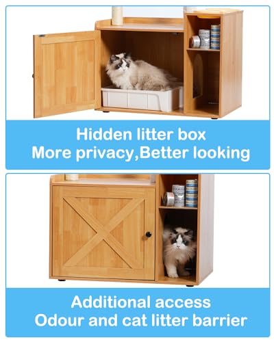 Hey-brother Cat Tree with XL Litter Box Enclosure, All-in-one Cat Tower for Indoor Cats with Large Hammock, Bed, Food Station, Scratching Posts