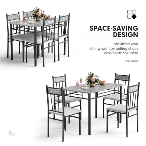 NAFORT 5 Piece Dining Table Set for 4, Faux Marble Kitchen Table and Chairs Set of 4