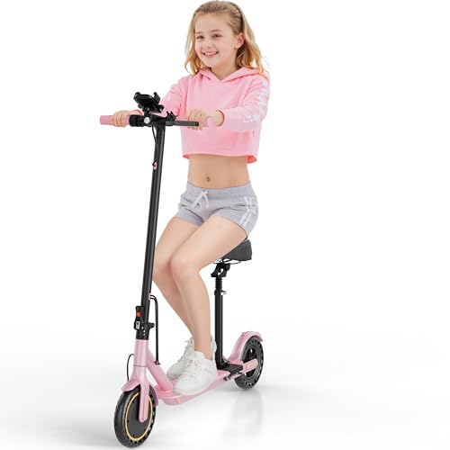 Electric Scooter for Adults with Seat, Folding Commuter E Scooter with 350W Motor, 19MPH Speed, 21 Miles Long Range, Dual Brakes, App Control