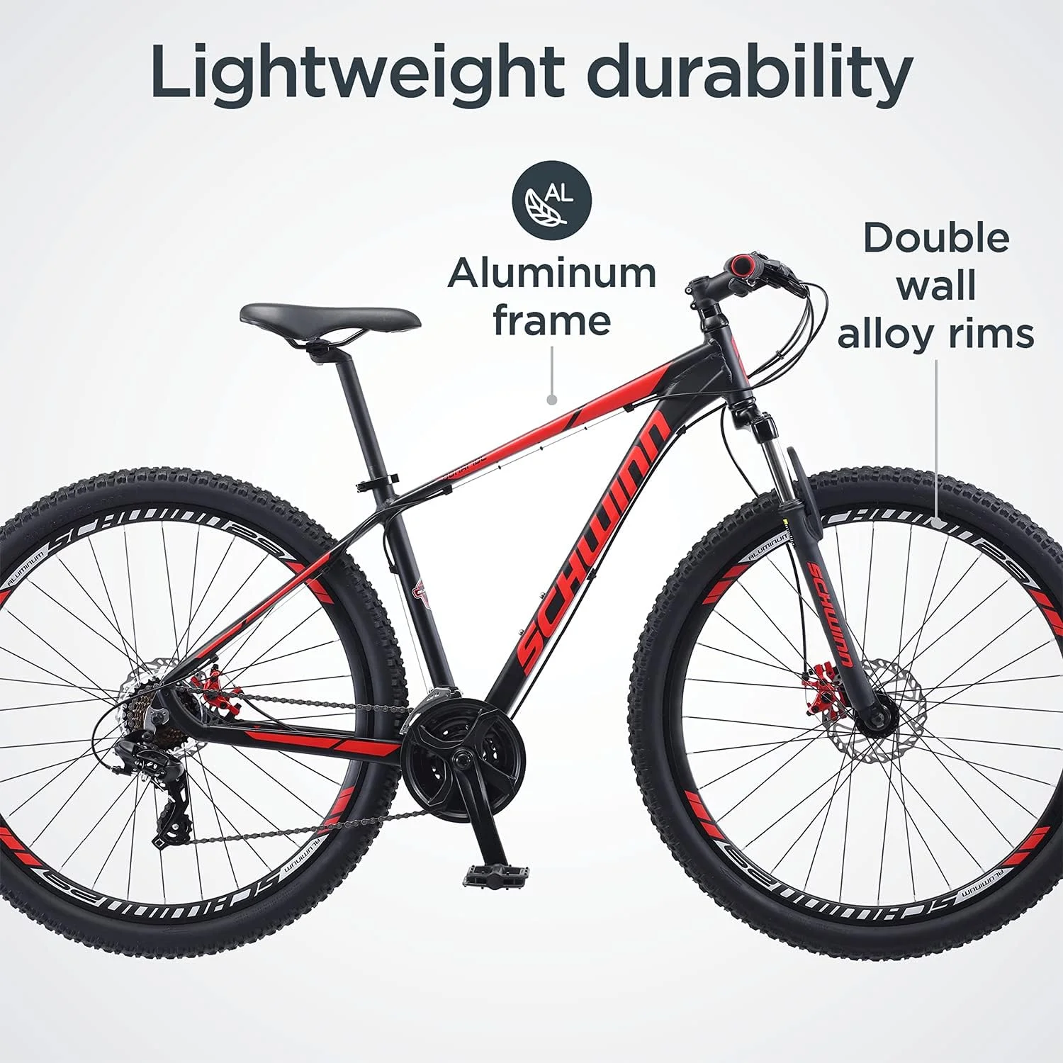 Open Box Schwinn Bonafide Mountain Bike, 24 Speed, 29 Inch Wheels - Matte Black/Red