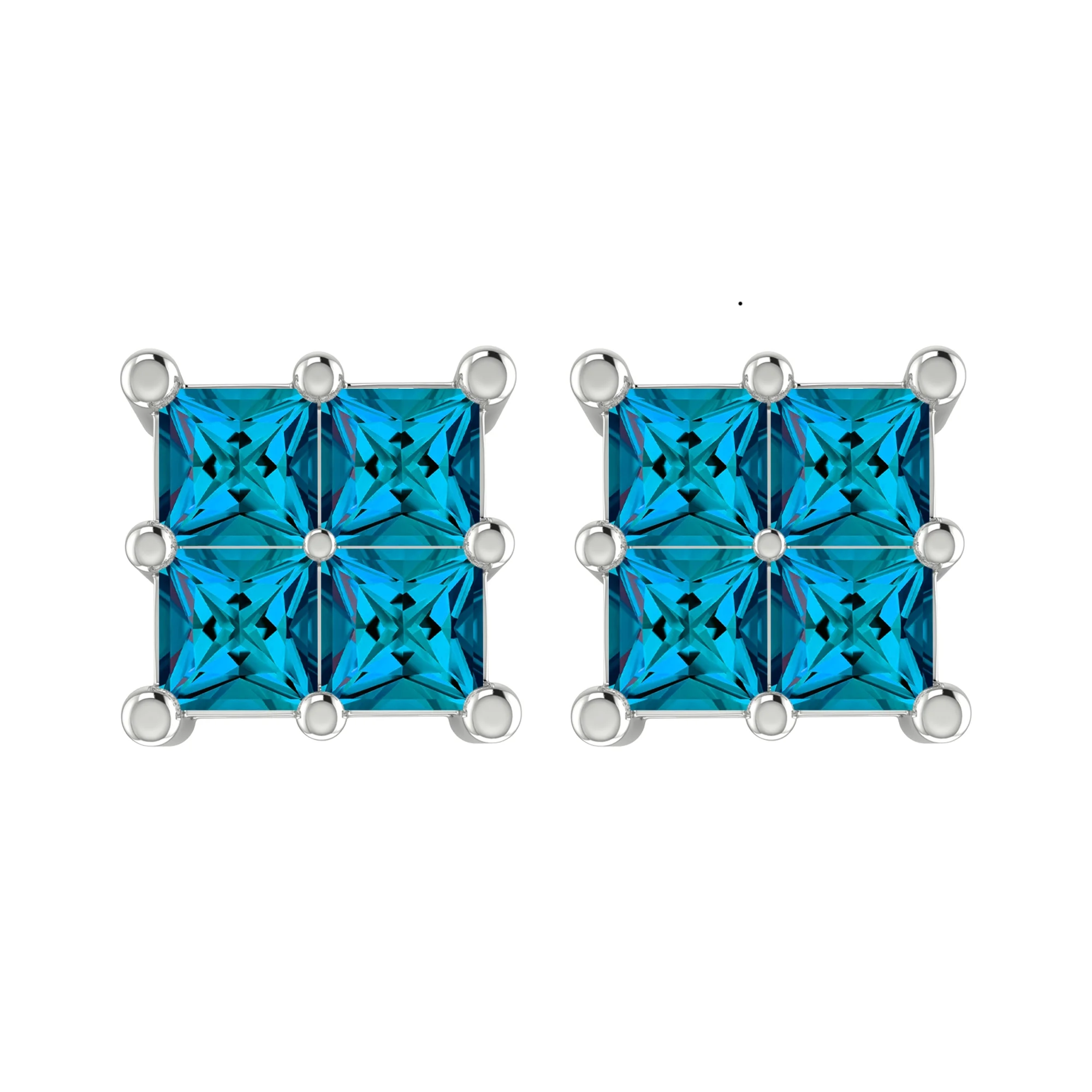 Sterling Silver with Natural Blue Diamond Stud Earrings