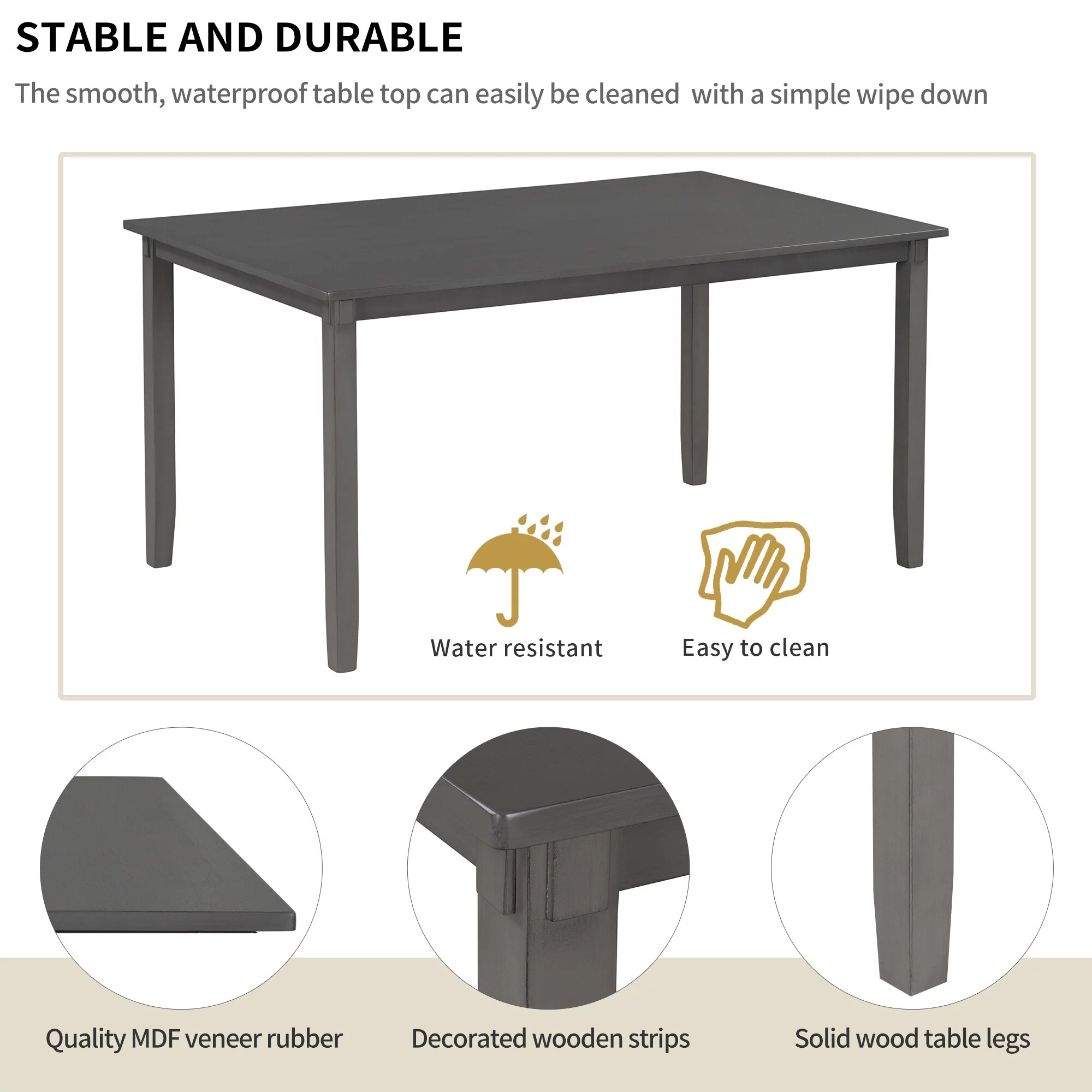 6-Piece Kitchen Dining Table Set Wooden Rectangular Dining Table, 4 Fabric Chairs and Bench Family Furniture
