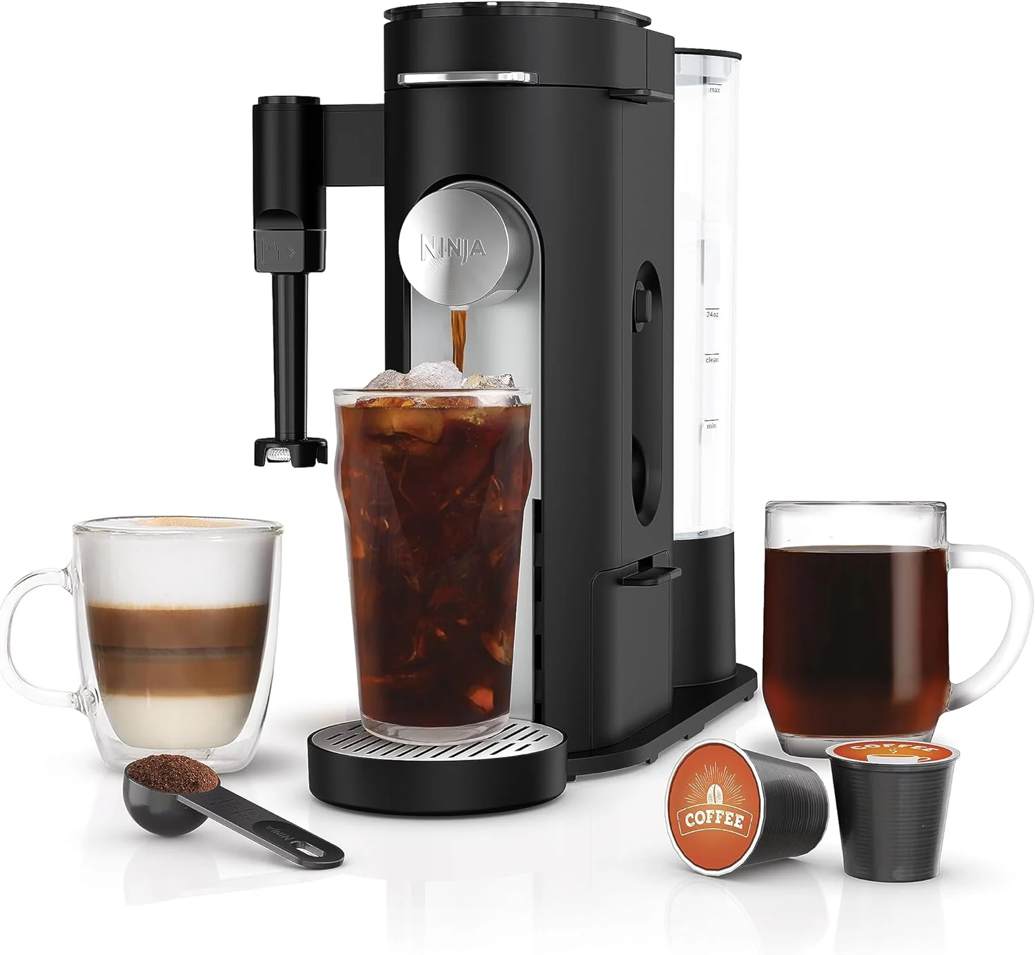 Ninja PB051 Pods & Grounds Specialty Single-Serve Coffee Maker, K-Cup Pod Compatible, Built-In Milk Frother, 6-oz. Cup to 24-oz. Travel Mug Sizes