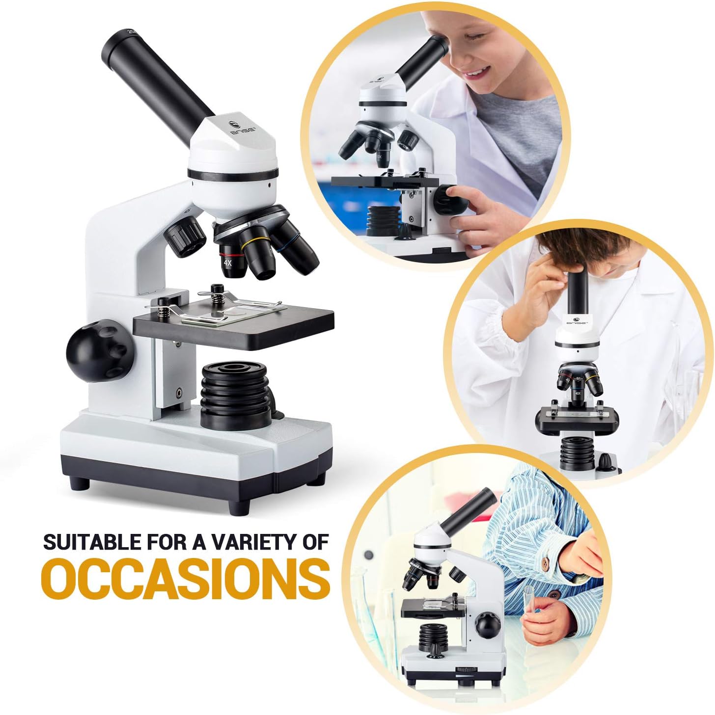 BNISE Microscope for Adults and Kids, 100X-1000X Magnification Lab Compound Monocular Microscopes with Illumination Dual LED