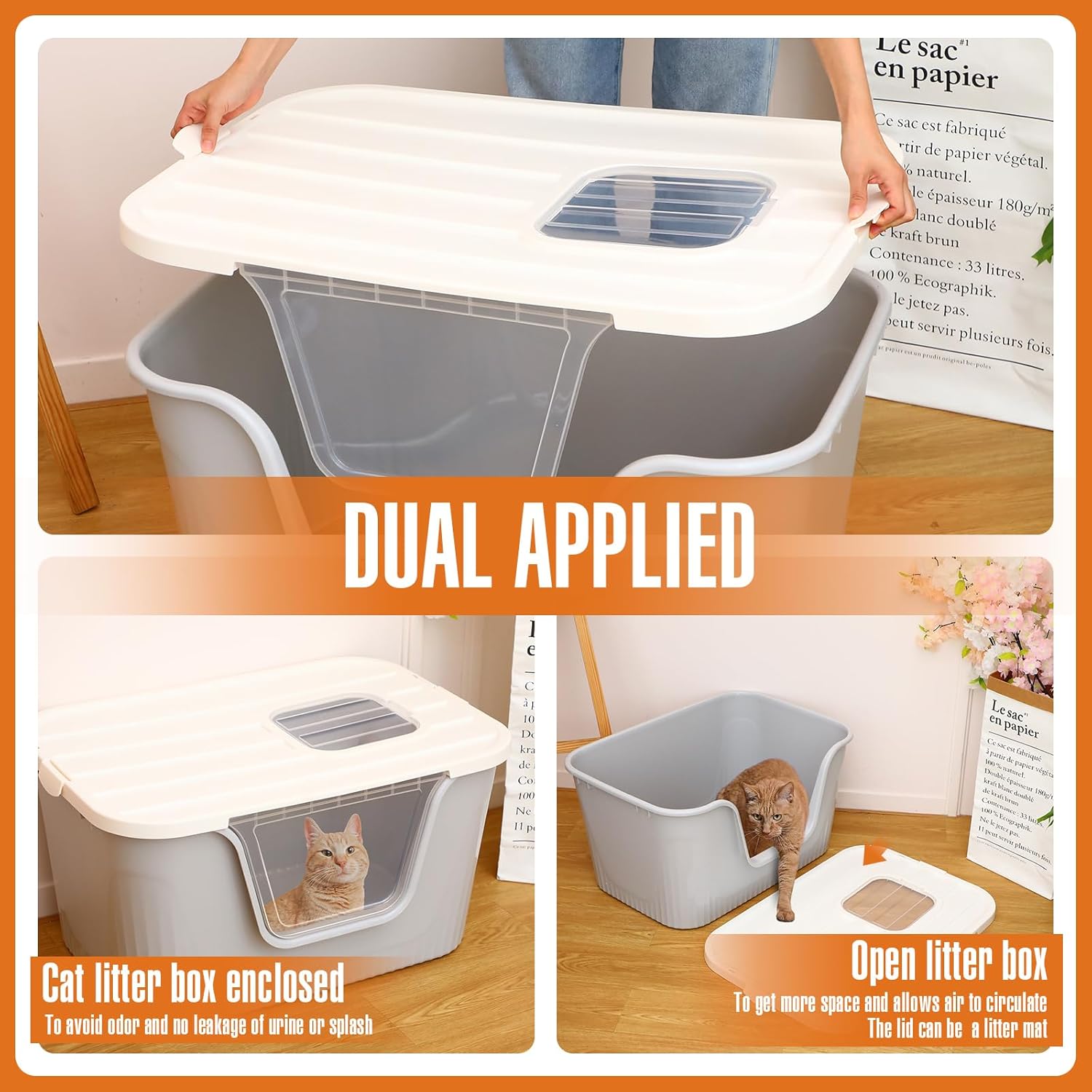 Hushee Enclosed Cat Litter Boxes 31.3 x 21.5 x 16.5'' Extra Large Covered Litter Box with Scoop Front Entry Two Exits Dual Applied XLarge Litter Box