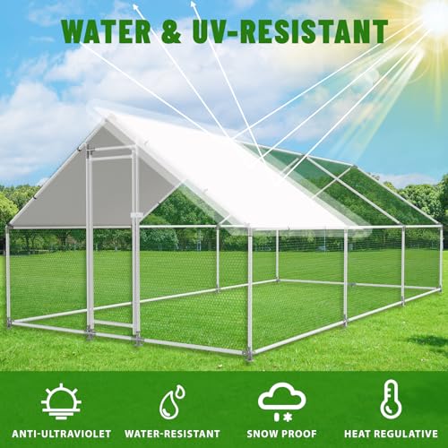 Large Metal Chicken Coop Walk-in Poultry Cage with Water-Resident and Anti-UV Cover Duck Rabbit Cat House Outdoor Chicken Run Pen with Spire Shaped