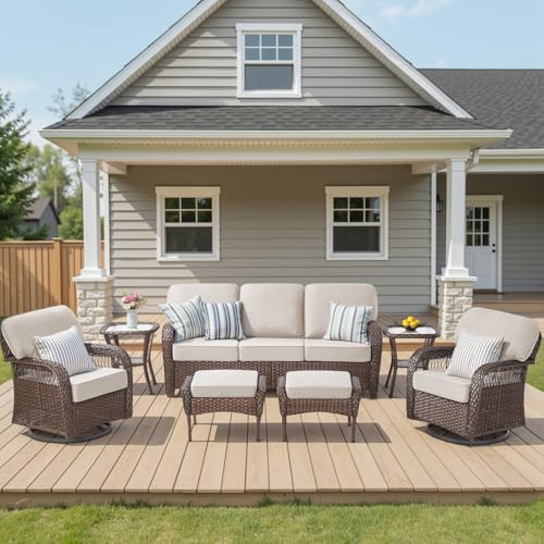 7 Pieces Outdoor Furniture Set with Swivel Chairs
