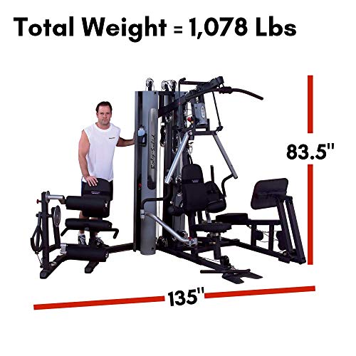 Body-Solid Multi-Station 210lbs Weights Stack Bi-Angular Gym Machine with Leg and Calf Press Attachment, Leg Strength Training Equipment