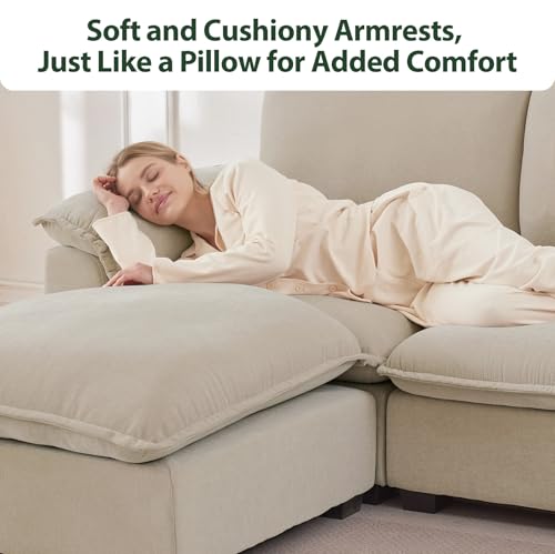 Cloud Couch Sectional for Living Room L Shaped Couch Modular Sectional Sofa Chenille Fabric for Apartment Ivory Beige