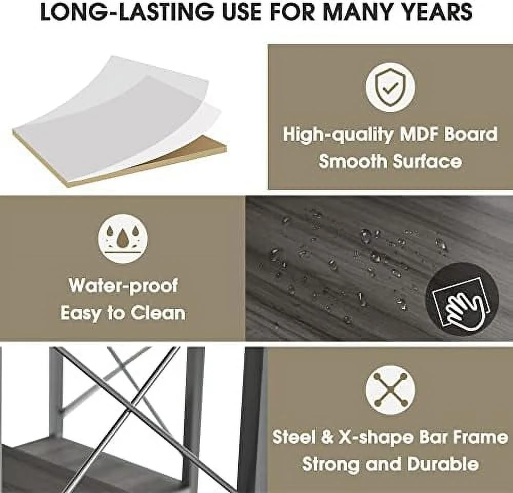 Bookcase 7- Tall Corner Bookshelf  Floor Standing L-Shaped Organizer Book  with Open   Metal Frame for Home Office