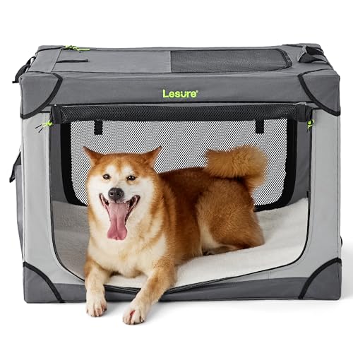 Lesure Soft Collapsible Dog Crate - 42 Inch Portable Travel Crate for Extra Large Dogs Indoor & Outdoor