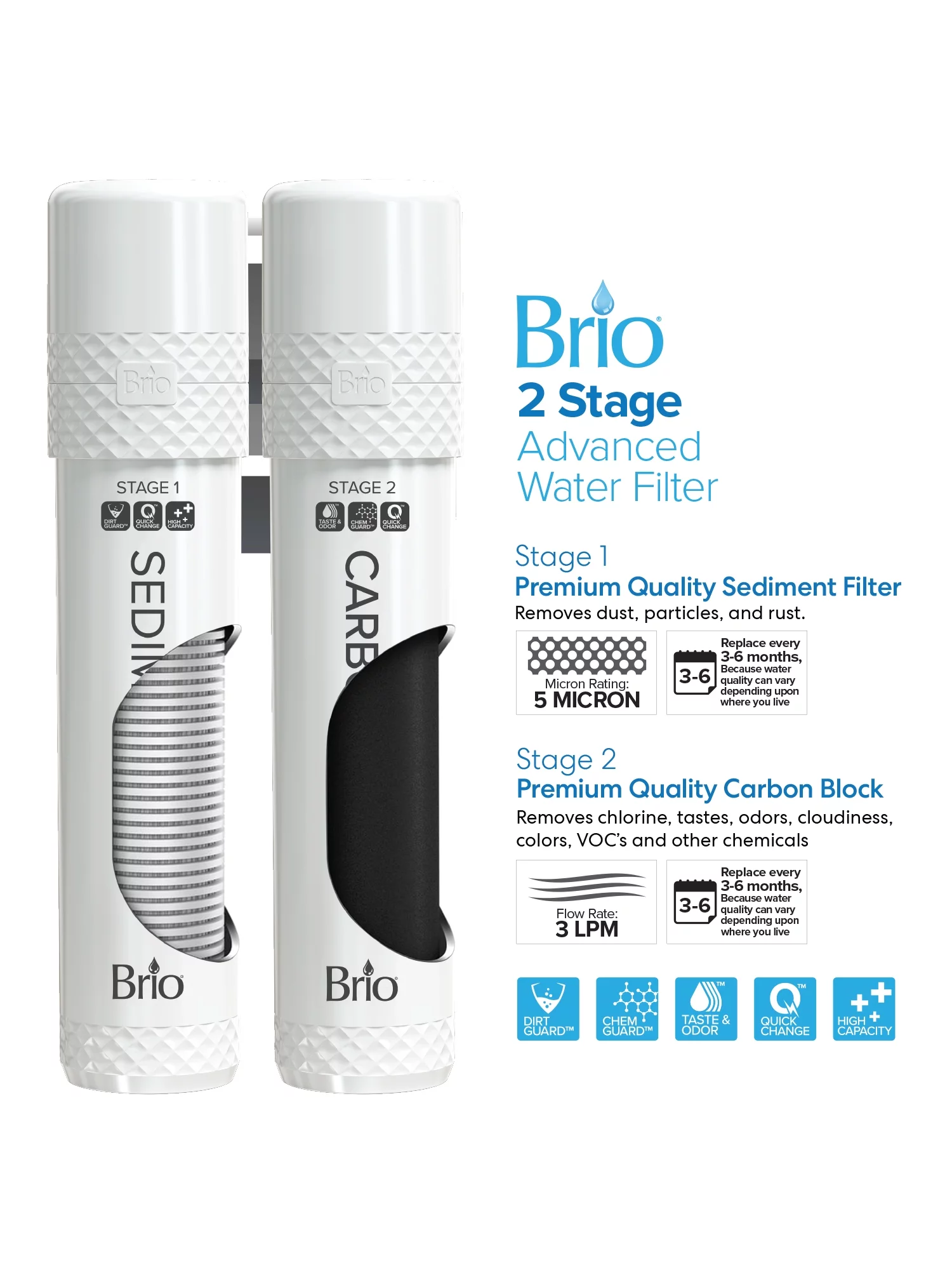 Brio 520 Series Self-Cleaning Bottom Loading No-Line Tri-Temperature 2 Stage Filtration Capacity Water Cooler Dispenser