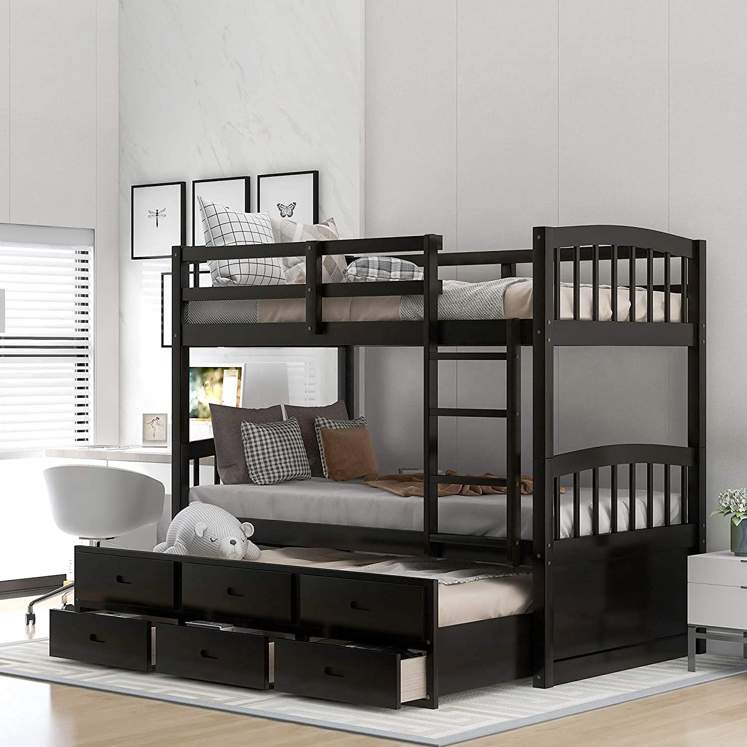 COODENKEY Twin Over Full Bunk Bed with Safety Guardrails & Ladder,Can be Separated,No Box Spring Needed, Perfect for Kids Bedroom, 78.7×55.9×62.3