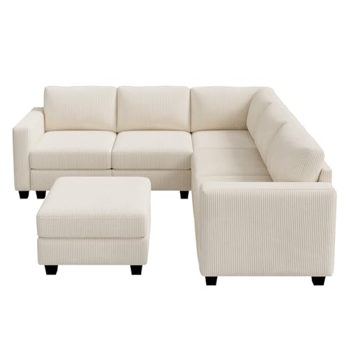 HONBAY Corduroy Modular Sectional Couch with Storage L-Shaped Sectional Couches for Living Room 6 Seater Modular Sofa, Dark Gray