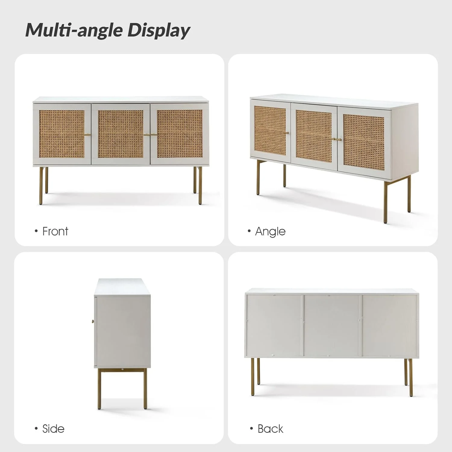 Sideboard Buffet Cabinet,Kitchen Accent Storage Cabinet With Adjustable Shelves & 3 Rattan Decor Doors