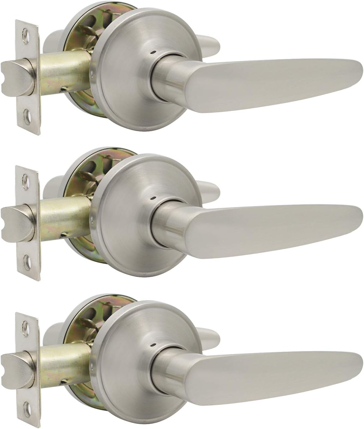 3 Pack Knobonly Non-Locking Brushed Nickel Passage Door Leverset Heavy Duty Flat Door Lever Fit for Hall or Closet 815 Style Pack of 2