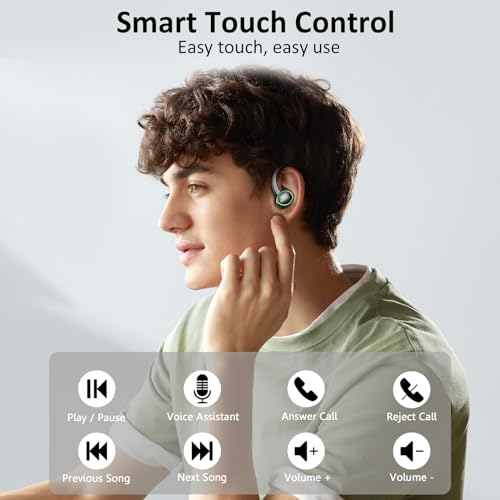 Wireless Earbuds, Bluetooth 5.4 Headphones Sports, 50H Playback Over-Ear buds with ENC Noise Cancelling Mic