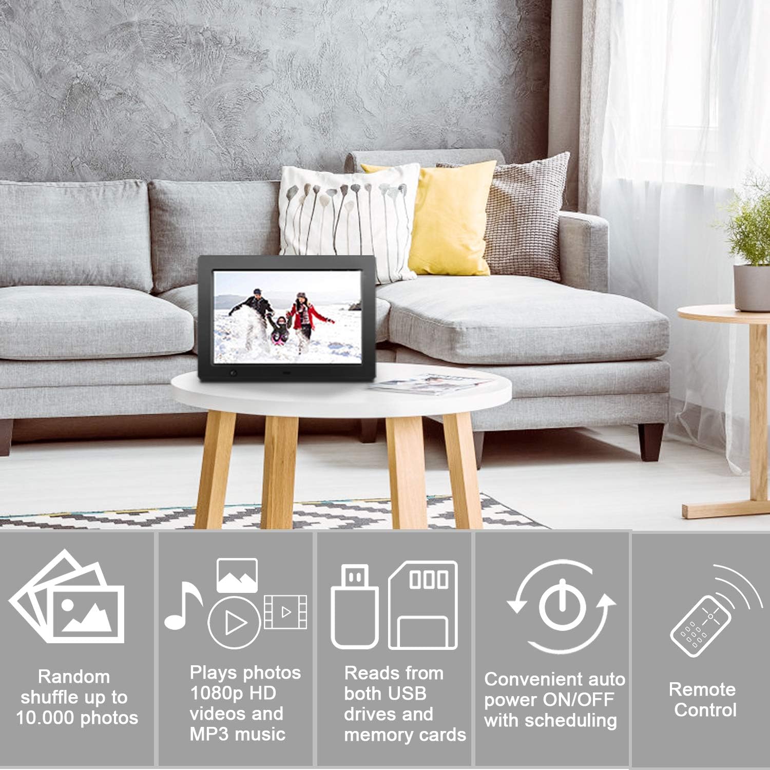 Digital Frame for Photos 10 inch with Slideshow Digital Picture Frame with HD IPS Display Picture Frame with Motion Sensor/Video/Background