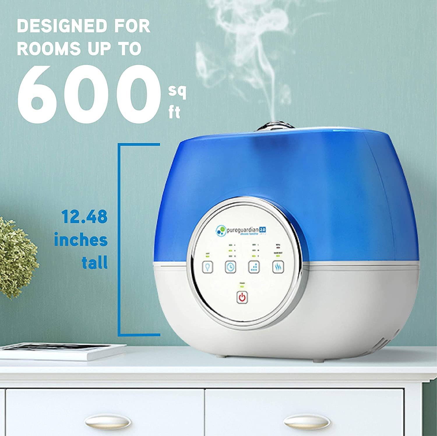 PureGuardian - Ultrasonic 2 Gal. Warm and Cool Mist Aromatherapy Humidifier - Blue/White