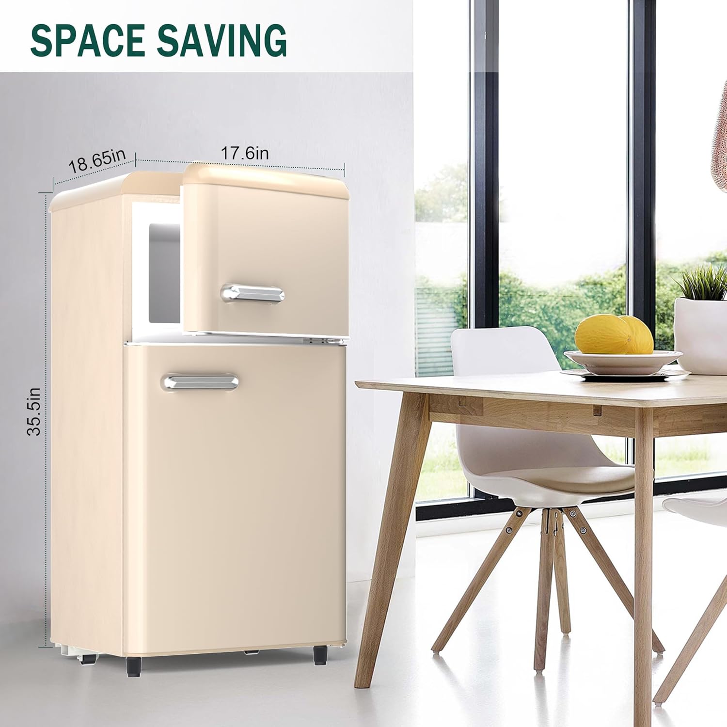 Compact Fridge with Freezer Retro Mini Fridge with Freezer for Bedroom, 2-Door Retro Fridge Compact Refrigerator with Adjustable Thermstat