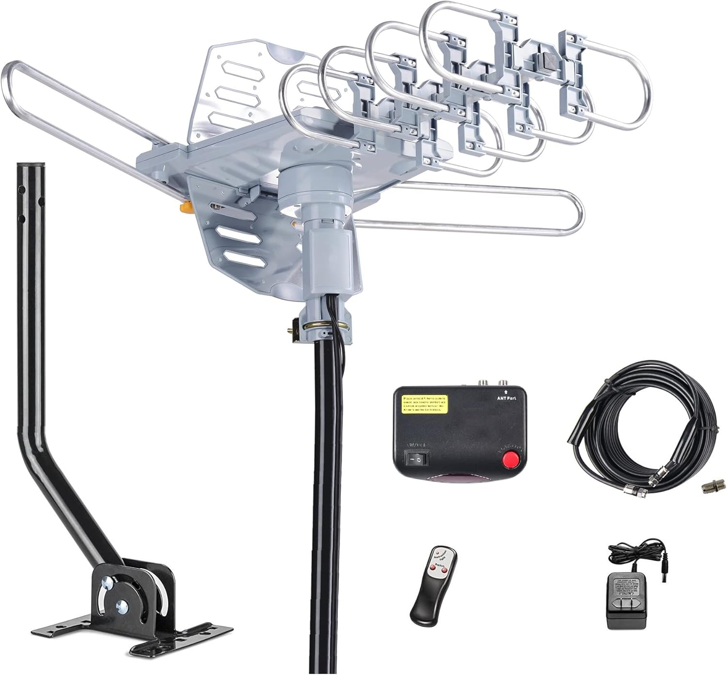 McDuory Outdoor 150 Miles Digital TV Antenna 360 Degree Rotation Amplified HDTV Antenna -Support 2 TVs-UHF/VHF/1080P/4K - Infrared Remote