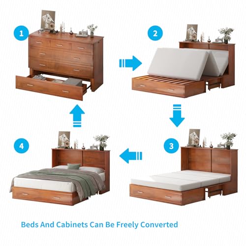 Mjkone Queen Size Cabinet Murphy Bed with Tri-Fold Mattress, Modern Multipurpose Wall Cabinet Chest Bed