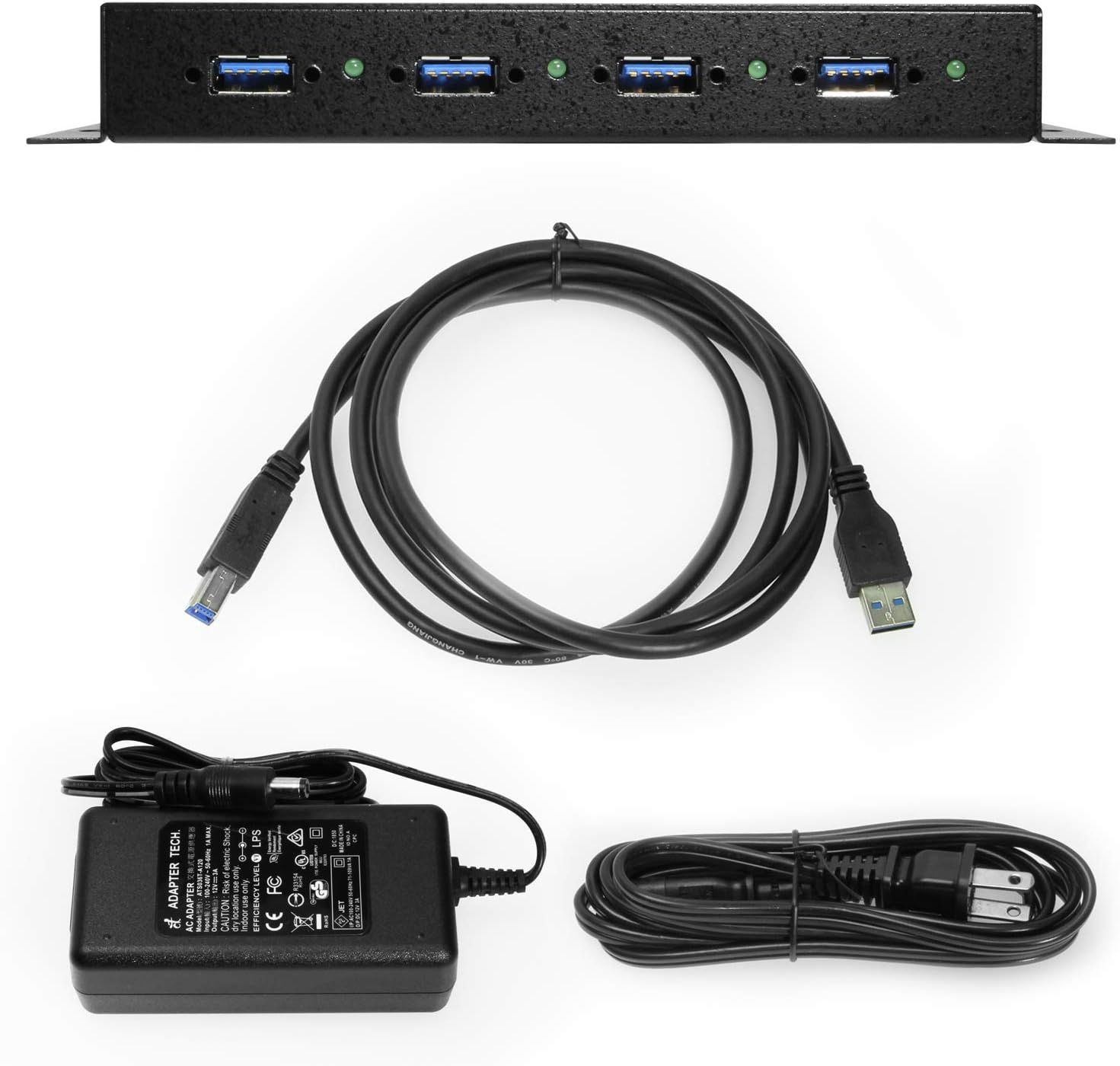 Coolgear USB 3.2 Gen 1 4-Port Industrial Hub Metal Case with Screw Lock Cable Option Pack of 2