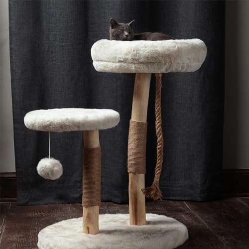 The Sanctuary Cat Tree - Luxury Cat Condo, Large Modern Indoor Tower with 3 Faux Fur Beds, Scratching Posts, and Toys for Cats